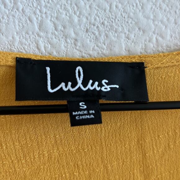 Lulu's Harbor Point Mustard Yellow Flutter Sleeve Wrap Dress Small - Picture 4 of 8